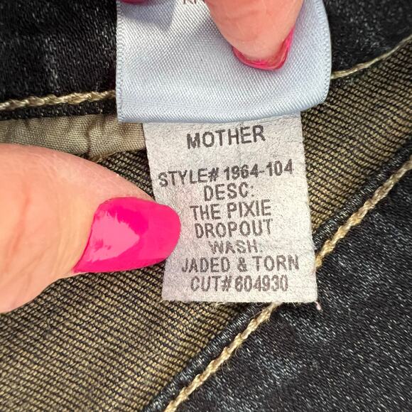 Mother The Pixie Dropout Button Fly Denim Jeans Distressed Size 24 Edgy Grunge - Picture 11 of 16